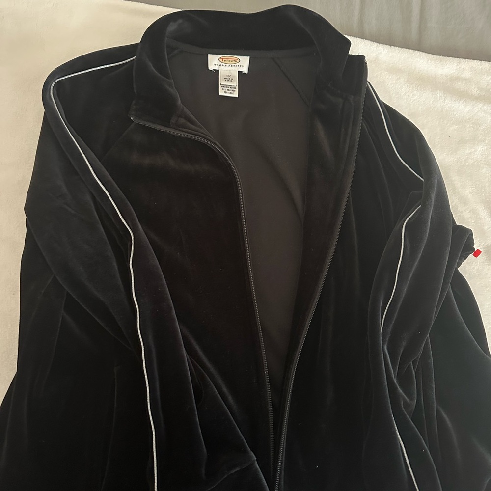 Talbots Black velvet Sporty Jacket with pants Reflective Piping
